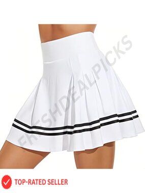 High Waist Pleated Tennis Skirt Built-in Shorts Dual Pockets A-Line Skort